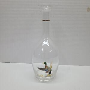 Ned Smith Mallard Glass Carafe Decanter Gold Trim No Stopper